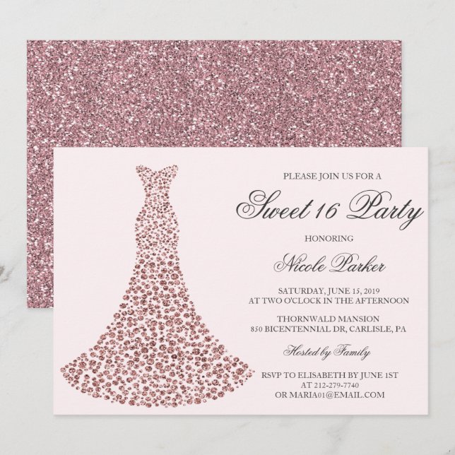 invitación de vestido de diamante de cualquier col (Anverso / Reverso)