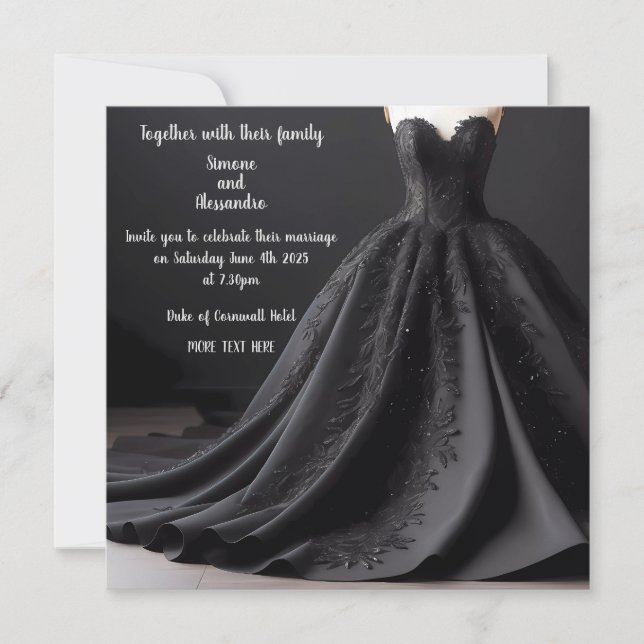 Invitación de vestido de novia negro (Anverso)