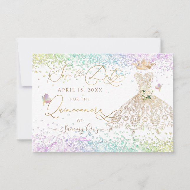 Invitación de vestido de oro blanco para guardar l (Anverso)