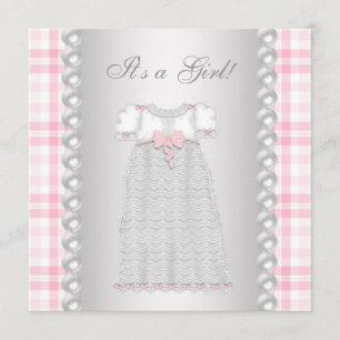 Invitación de vestido de perlas rosadas para baby