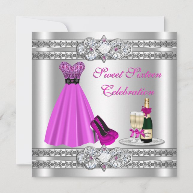 Invitación de Vestido de Plata para Cumpleaños Die (Anverso)