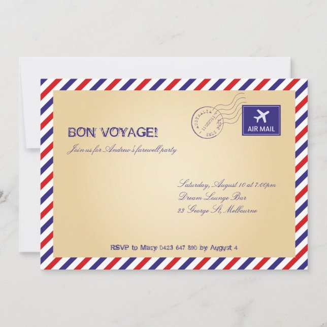 Invitación de viaje/fiesta de despedida (Anverso)