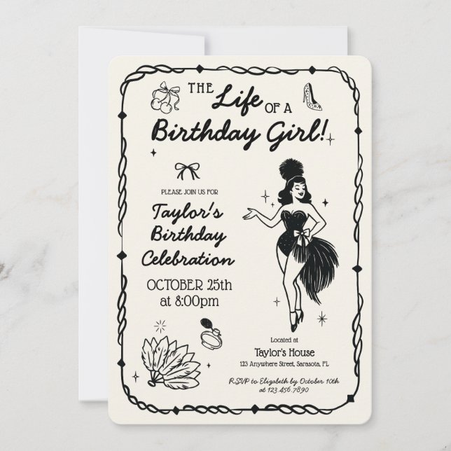 Invitación de Vida de una Cumpleañera (Anverso)
