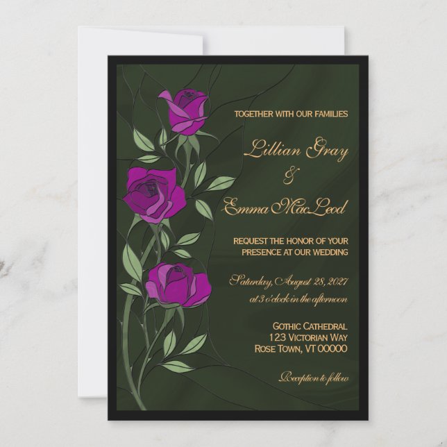 Invitación de Vidrio Emplomado de Rosas Góticas  (Anverso)