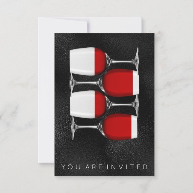 Invitación de vidrio rojo de vidrio negro de plata (Anverso)