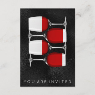 Invitación de vidrio rojo de vidrio negro de plata