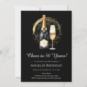 Invitación de vino negra y dorada para cumpleaños