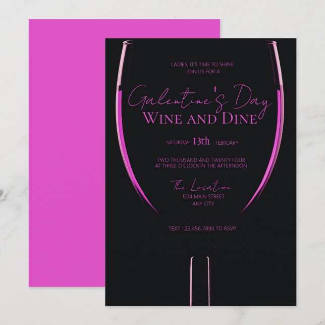 Invitación de vino y vino de Galentine (Anverso / Reverso)