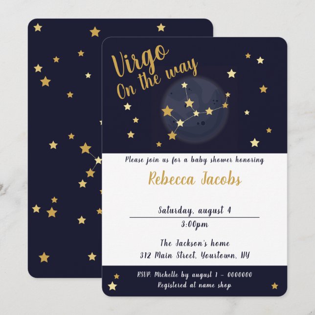 Invitación de Virgo zodiac Baby Shower (Anverso / Reverso)