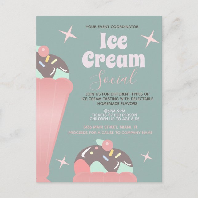 Invitación de Volante de Helado Retro para Social  (Anverso)