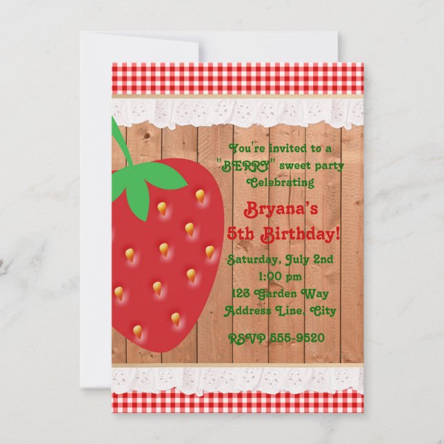 Invitación de Volantes de Gingham de Fresa Campest (Anverso)