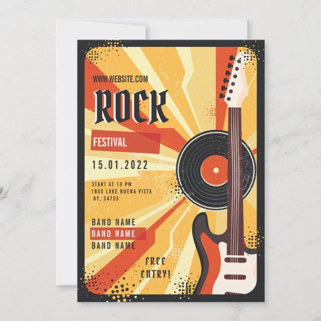 Invitación de volantes del festival de música rock (Anverso)
