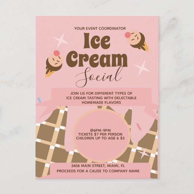Invitación de Volantes Sociales de Cono de Helado  (Anverso)