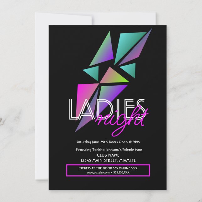 Invitación de vuelo fractal a Ladies Night Club Ba (Anverso)