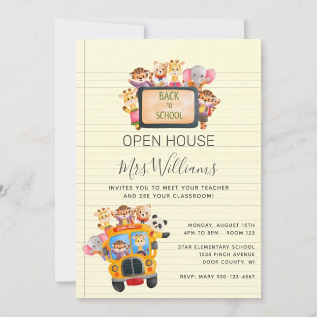 Invitación de vuelta a la escuela en una casa abie (Anverso)