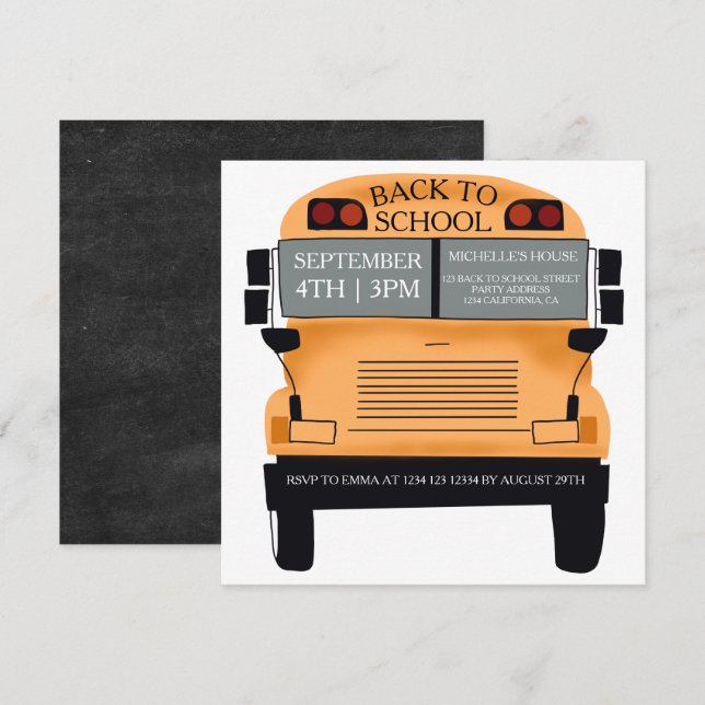 Invitación De vuelta a la escuela fiesta de fin de autobús di (Anverso / Reverso)