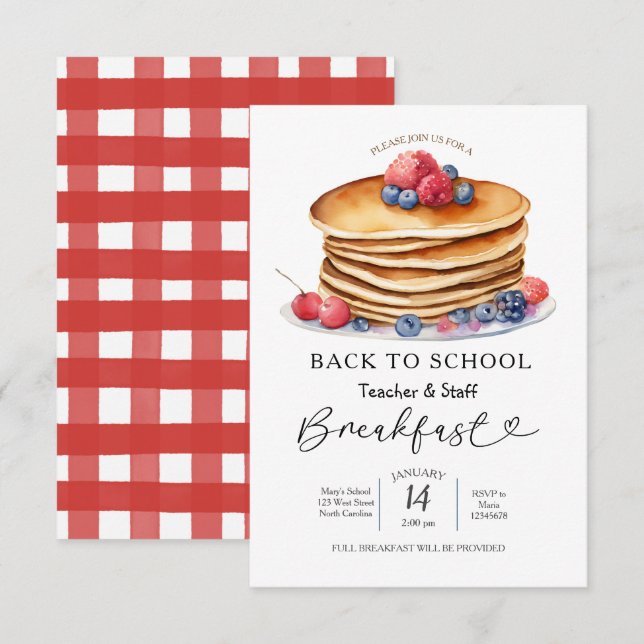 INVITACIÓN DE VUELTA A LA ESCUELA PROFESOR Y DESAYUNO DEL PER (Anverso / Reverso)