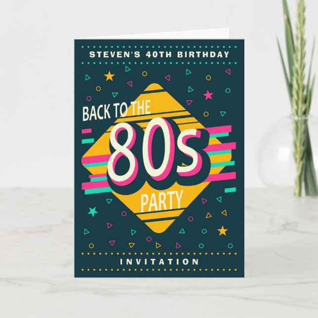 Invitación De vuelta a la fiesta de cumpleaños de los 80 (Anverso)