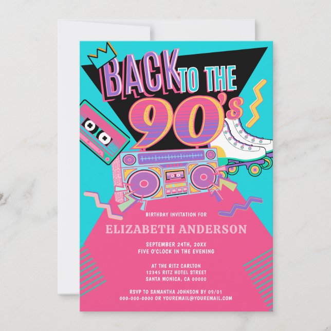 Invitación De vuelta a la fiesta de cumpleaños de los 90 (Anverso)