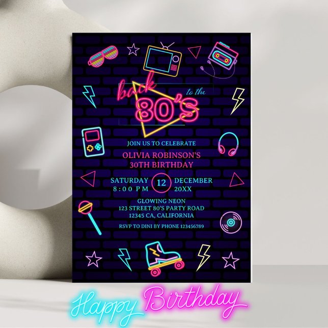 Invitación De vuelta a la fiesta de cumpleaños Retro Neon de  (Subido por el creador)