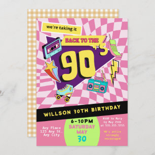 Invitación De vuelta a los 90's Modern Retro Neon 30 cumpleañ