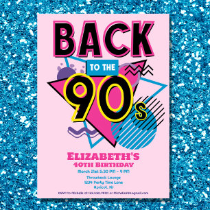 Invitación De vuelta al cumpleaños retro de los años 90