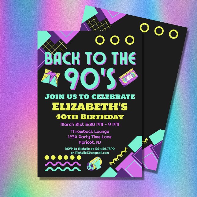 Invitación De vuelta al cumpleaños retro de los años 90 (Have a fun 90s themed Birthday party with this rad "Back to the 90s" invitation)