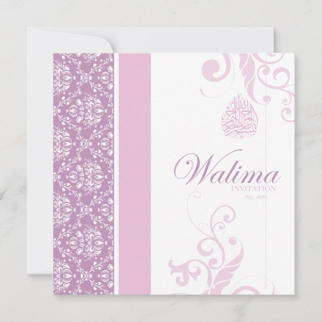 Invitación de Walima - boda islámica rosada (Anverso)