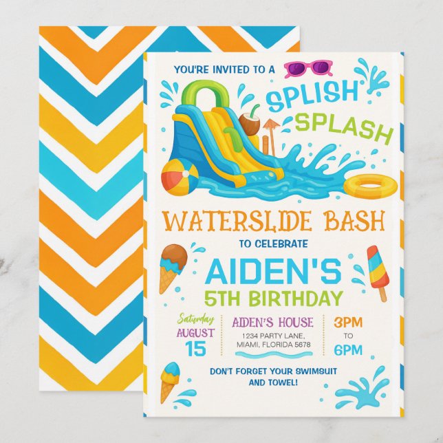 Invitación de Water Slide Bash, Water Slide editab (Anverso / Reverso)