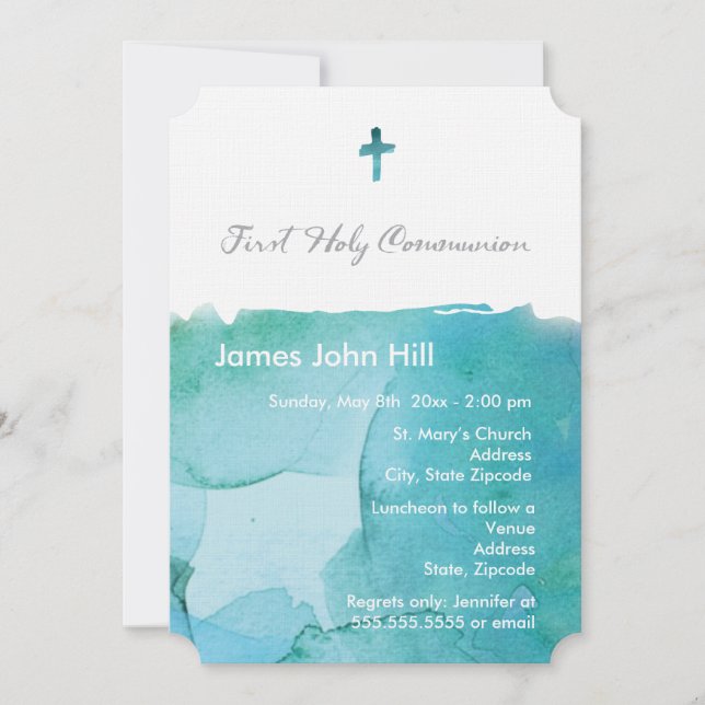Invitación de Watercolor Boy First Community (Anverso)