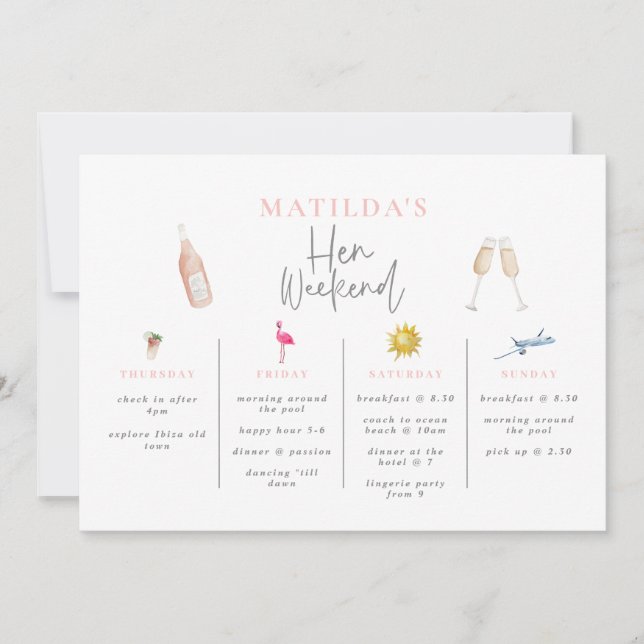 invitación de watercolor para bebidas de soltera (Anverso)