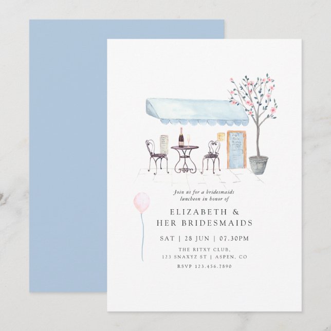 Invitación de Watercolor Paris Bridal Luncheon (Anverso / Reverso)