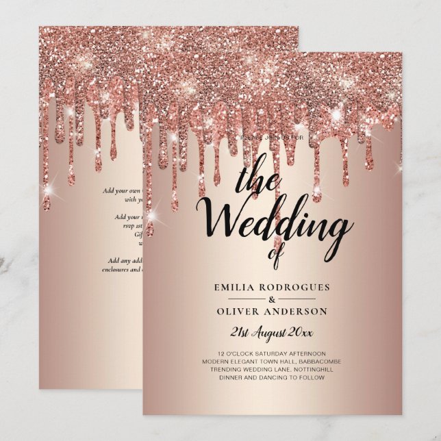 Invitación de WEDDING Purpurina Rosa de Oro de pre (Anverso / Reverso)