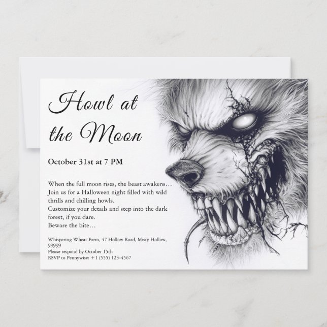 Invitación de Werewolf Halloween - Horror de luna  (Anverso)