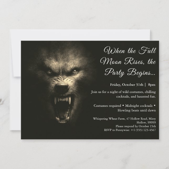 Invitación de Werewolf Howl Halloween para fiesta  (Anverso)