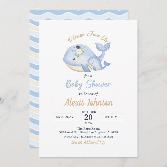 Invitación de Whale Baby Shower a Boy (Anverso / Reverso)