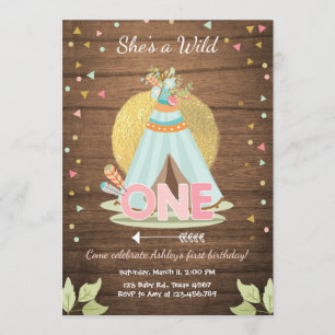 Invitación de Wild One cumpleaños Teepee Boho Chic
