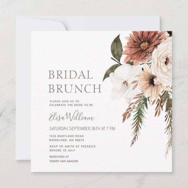 Invitación de Wildflowers Boho Bridal Brunch (Anverso)