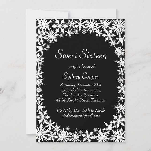 Invitación de Winter Lace Sweet Dieciséis (Anverso)
