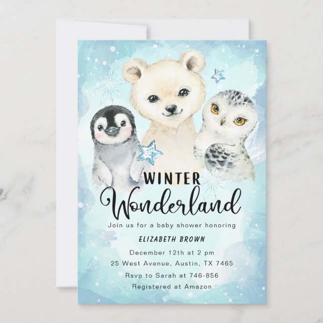 Invitación de Winter Wonderland Baby Shower Boy (Anverso)