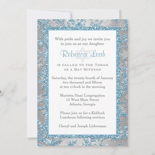 Invitación de Winter Wonderland Bat Mitzvah 2 (Anverso)
