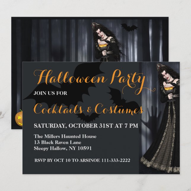 Invitación de Witch Halloween (Anverso / Reverso)