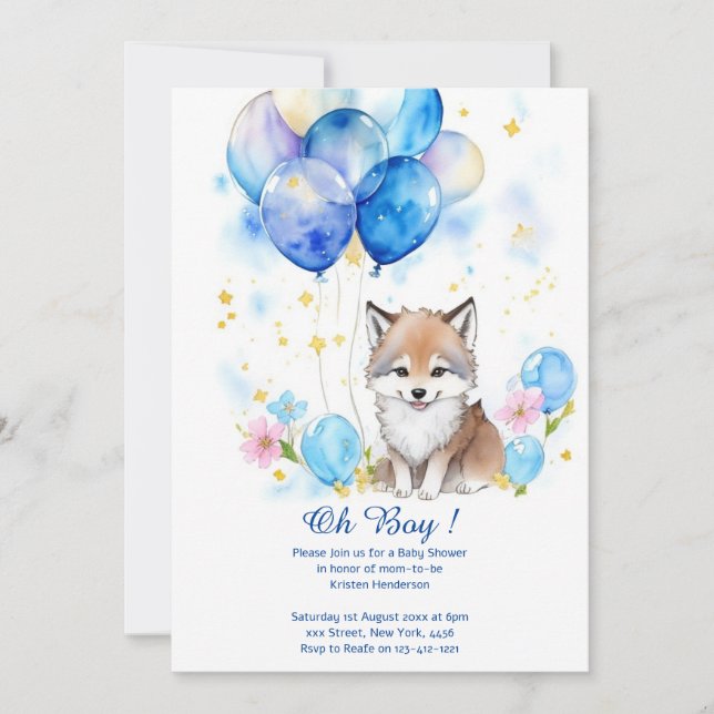 Invitación de Wolf Boy Baby Shower (Anverso)