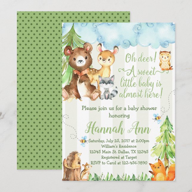 Invitación de Woodland Baby Shower a los amigos fo (Anverso / Reverso)