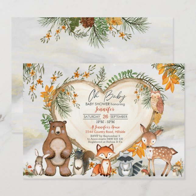 Invitación de Woodland Baby Shower Género Neutral (Anverso / Reverso)