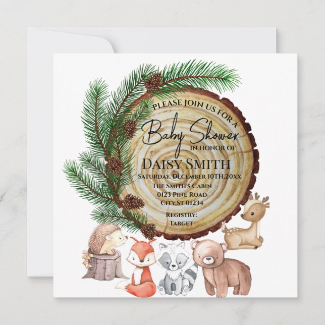 invitación de woodland babyducha (Anverso)