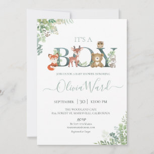 Invitación de Woodland Greenery Baby Shower Boy