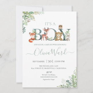 Invitación de Woodland Greenery Baby Shower Boy