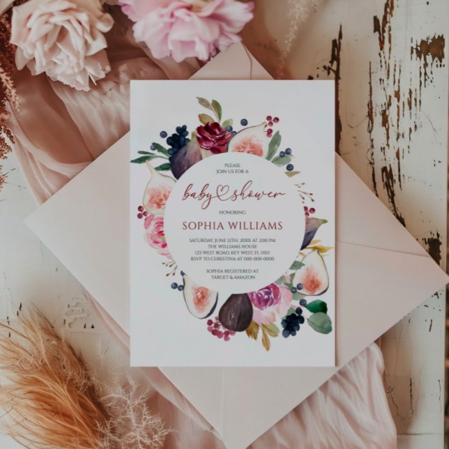 Invitación de Wreath Rosa de Borgoña a Baby Shower (Subido por el creador)