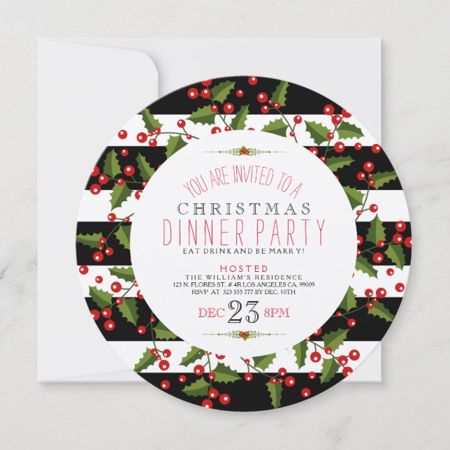Invitación de Wreath y Stripes Diner navidades (Anverso)